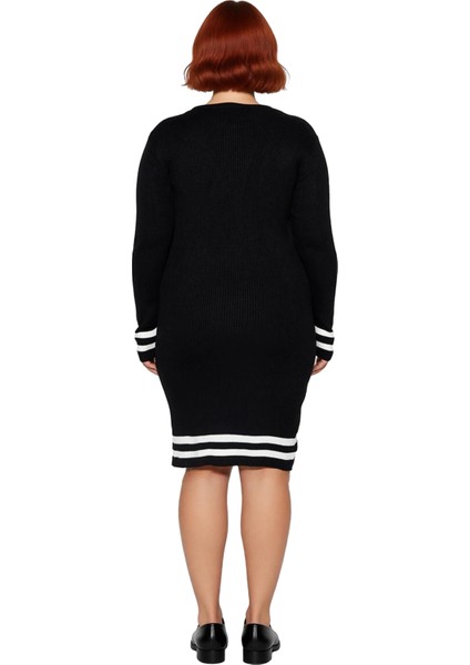 Kadın Bodycon Kesim Fitilli Triko Kazak Elbise Çizgili Detaylı Bisiklet Yaka Uzun Kollu Stil fırsatları