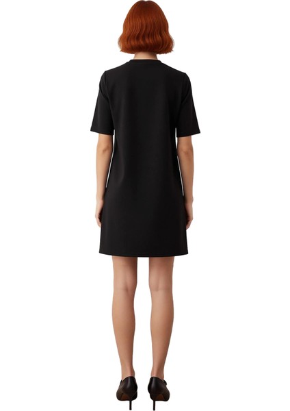 Kadın A Line Kesim Aksesuar Detaylı Kısa Kol Elbise Günlük Şık Bisiklet Yaka Modern Tasarım fırsatları