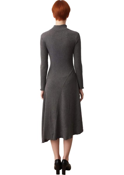 Kadınlar Için Dik Yaka Uzun Kollu A Line Maxi Örme Elbise Asimetrik Kesim Kışlık Günlük Şıklık fırsatları