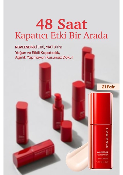 Uzun Süre Kalıcı, Mat Bitişli Fondöten Radiance Perfect Fit Foundation (No.21 Fair) SPF30+/PA+++