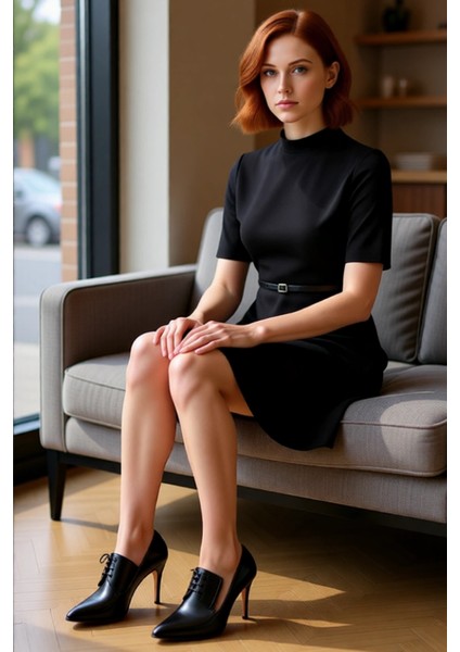 Kadın Dik Yaka Kısa Kol Kemerli Skater Elbise Günlük Şık Polyester Scuba Krep Mini Tasarım fiyatları