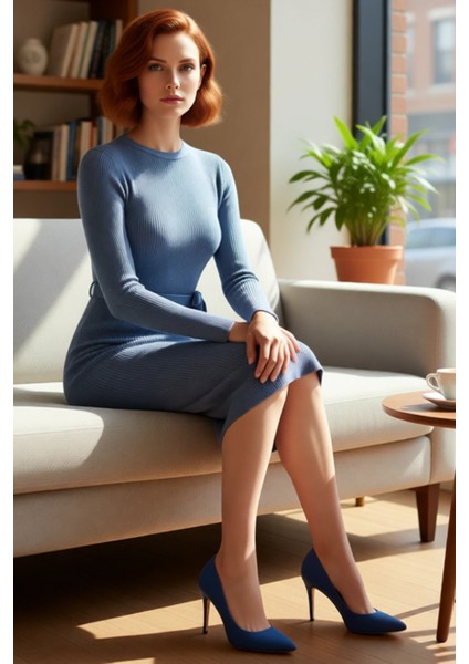 Kadın Kuşaklı Bodycon Triko Midi Elbise Bisiklet Yaka Uzun Standart Kollu Şık Ilkbahar Sonbahar fiyatları