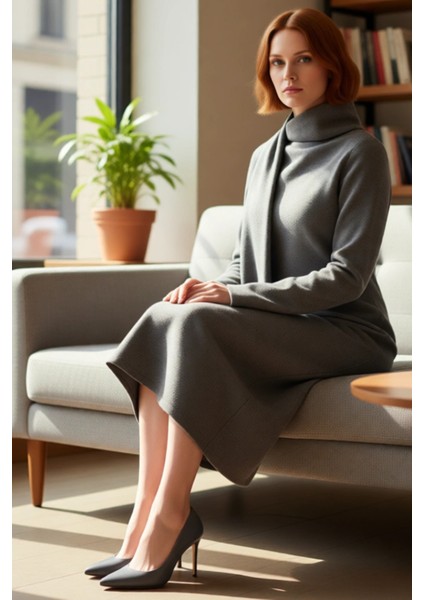 Kadın Bodycon Maxi Şal Yaka Selanik Örme Elbise Uzun Kollu Kışlık Günlük Şıklık Sunan Tasarım fiyatları