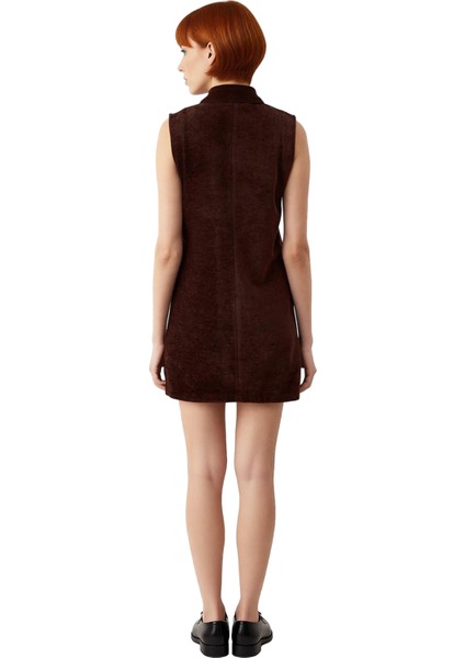 Kadın A Line Kesim Kolsuz Gömlek Yaka Düz Kısa Elbise Casual Şıklık Sunar Kış Için Ideal Kaliteli fırsatları