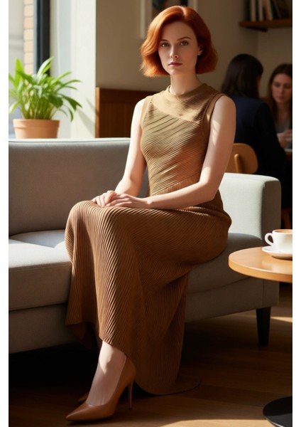 Kadınlara Özel Bürümcük Dokulu Örme Maxi Elbise Şık Kolsuz Tasarımıyla Günlük Rahatlık Sunar fiyatları