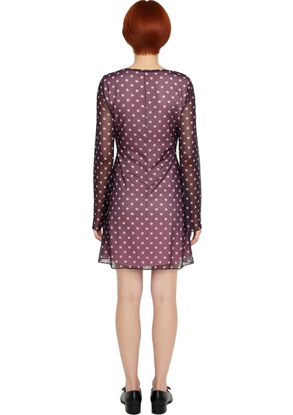 Kadın Zarif Puantiyeli Tül Bodycon Mini Elbise Kayık Yaka Uzun Kol Modern Günlük Stil Trendi modelleri