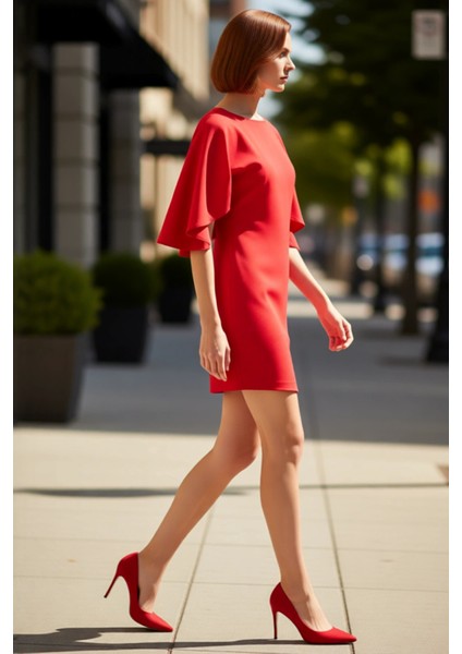 Kadınlar Için Bodycon Kısa Elbise Bisiklet Yaka Pelerin Kollu Şık Kokteyl Sonbahar Davetleri