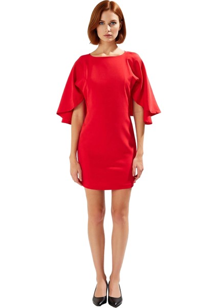 Kadınlar Için Bodycon Kısa Elbise Bisiklet Yaka Pelerin Kollu Şık Kokteyl Sonbahar Davetleri modelleri