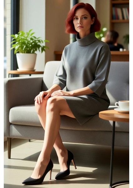 Kadın Balıkçı Yaka Shift Kalıp Düşük Kol Truvakar Boy Mini Örme Elbise Kış Günlük Kombinler Için Şık fiyatları