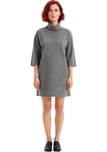 Kadın Balıkçı Yaka Shift Kalıp Düşük Kol Truvakar Boy Mini Örme Elbise Kış Günlük Kombinler Için Şık modelleri