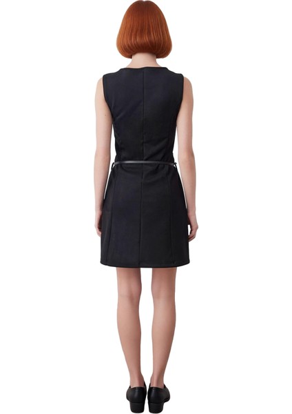 Kadın Kolsuz Siyah Düz Kemerli A Line Mini Elbise Örme Kumaşıyla Kış Şıklığı Için Ideal Tercih modelleri