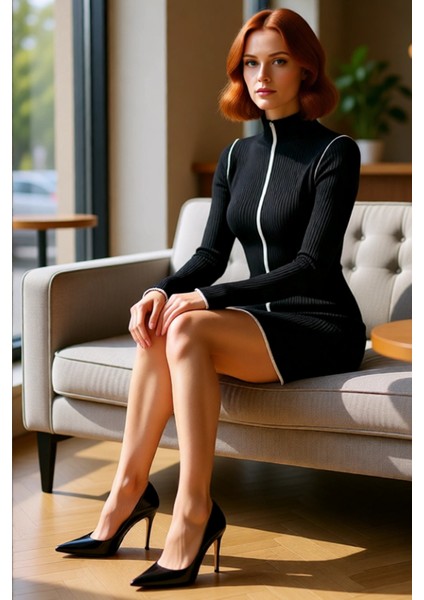 Kadın Dik Yaka Uzun Kollu Triko Elbise Bodycon Kesimiyle Vücuda Oturan Şık ve Günlük Mini Kışlık