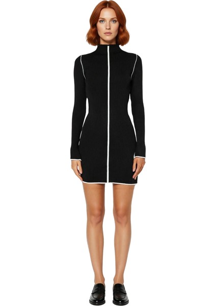 Kadın Dik Yaka Uzun Kollu Triko Elbise Bodycon Kesimiyle Vücuda Oturan Şık ve Günlük Mini Kışlık fiyatları