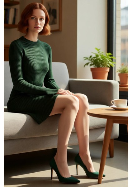 Kadınlar Için Kışlık Gri A Line Kesim Fitilli Triko Mini Elbise Bisiklet Yaka Uzun Kollu Şıklık fiyatları