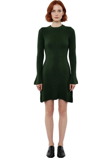 Kadınlar Için Kışlık Gri A Line Kesim Fitilli Triko Mini Elbise Bisiklet Yaka Uzun Kollu Şıklık modelleri