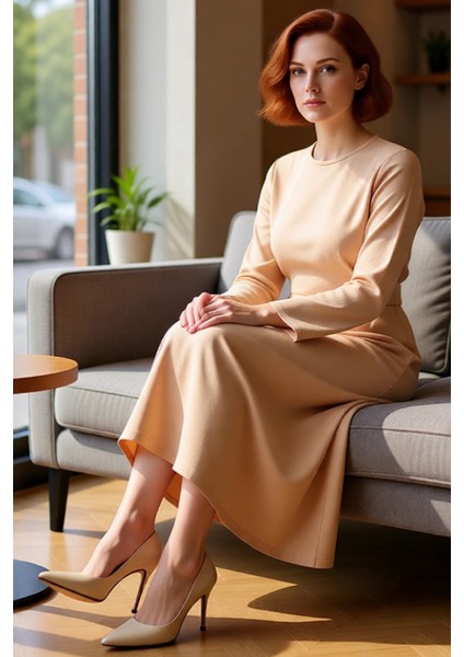 Kadın A Line Kesim Maxi Uzun Kol Bisiklet Yaka Örme Elbise Günlük Şıklık ve Konfor Sunar Kaliteli fiyatları