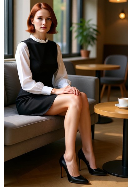 Kadın A Kesim Dokuma Uzun Kollu Gömlek Detaylı Dik Yaka Mini Ofis Elbisesi Şık ve Modern Kışlık fiyatları