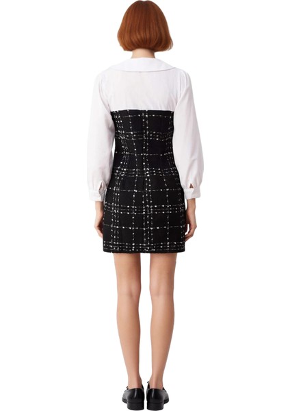 Kadın Ekose Tüvit A Kesim Gömlek Yaka Balon Kol Düğmeli Mini Elbise Şık Kışlık Kombinlerin Gözdesi. fırsatları