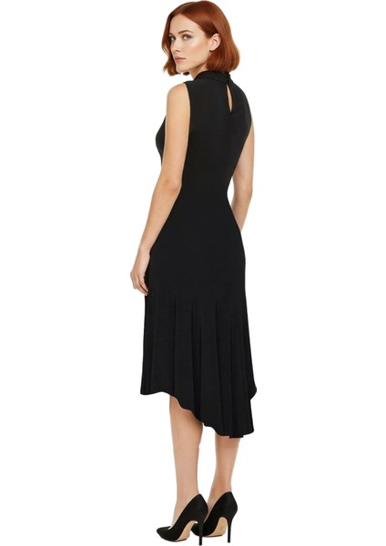 Kadın Abiye Skater Elbise Dik Yaka Kolsuz Midi Boy Düz Desen Şık Gece ve Davetler Için Ideal Seçim fırsatları