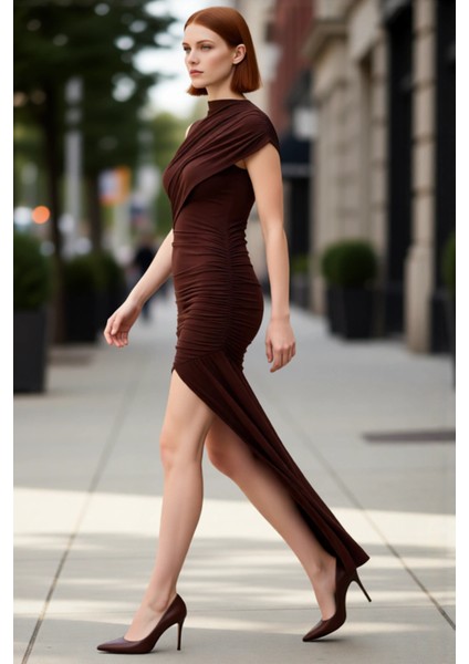 Kadın Bodycon Kolsuz Drapeli Mini Elbise Şık Gece Özel Gün Kombinleri Için Ideal Örme Kumaş Tasarım