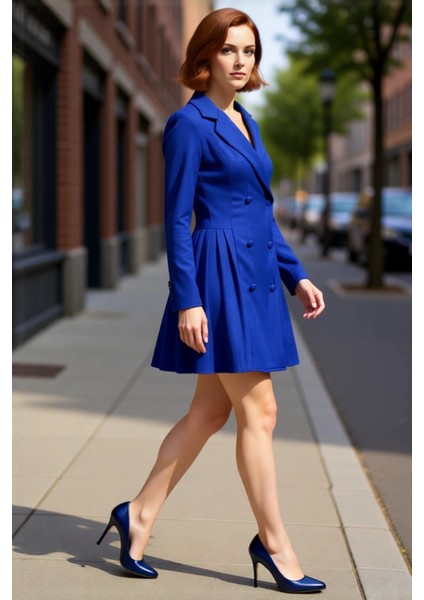 Kadın Dokuma Ceket Elbise Uzun Kollu Piliseli Mini Boy Ofis ve Günlük Şıklık Için Ideal Tasarım