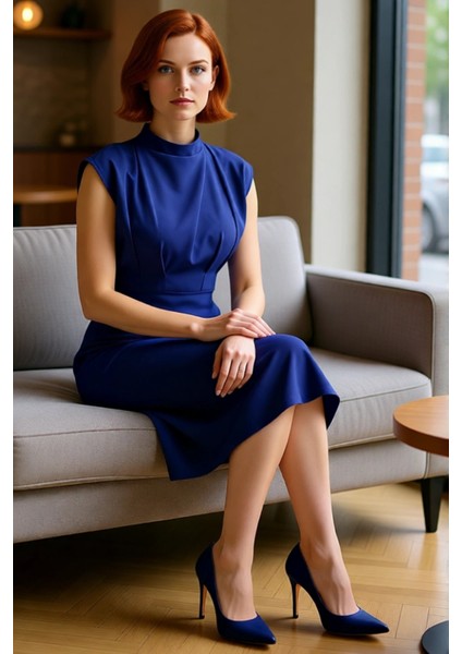 Kadın Bodycon Kesim Dik Yaka Kolsuz Midi Boy Elbise Finike Dokuma Büzgü Detaylı Şık Tasarım fiyatları