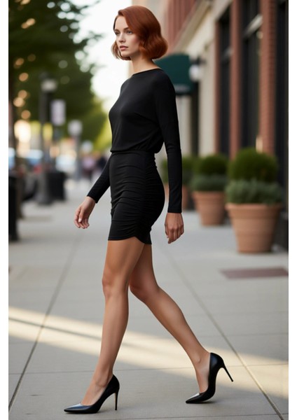 Kadın Bodycon Kalıp Kayık Yaka Uzun Kollu Örme Mini Elbise Smart Casual Günlük Şıklığı Için Ideal