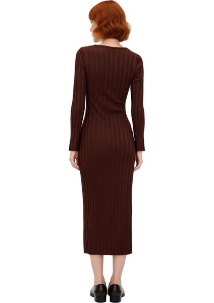 Kadın Bodycon V Yaka Maxi Boy Uzun Kollu Düz Desen Triko Elbise Kış Sezonu Için Şık ve Rahat fırsatları