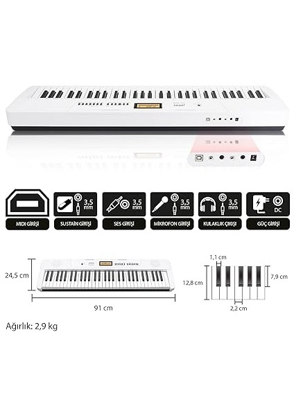 JTK-3600 61 Tuş Hassasiyetli 5 Oktav Org Seti - Beyaz modelleri