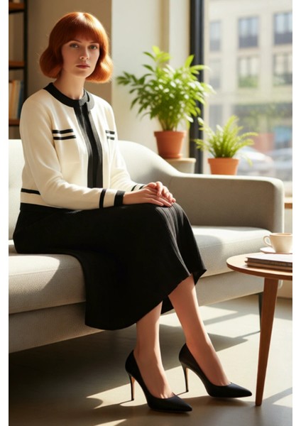 Kadın Triko Midi A Line Hırka Elbise Takım Renk Bloklu Bisiklet Yaka Kış Modası Ile Konforlu Şıklık fiyatları