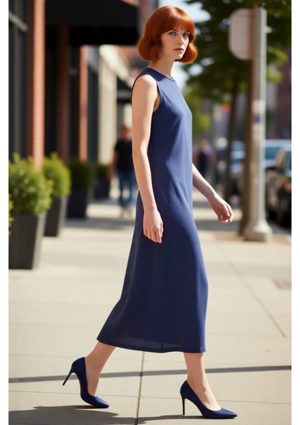 Kadın Kolsuz Shift Kalıp %100 Pamuk Maxi Boy Düz Elbise Günlük Rahat ve Şık Kombinler Için