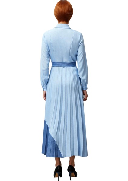 Kadınlar Için Renk Bloklu Maxi Gömlek Elbise Keten Görünümlü Dokuma Uzun Kollu Şıklık Kaliteli fırsatları