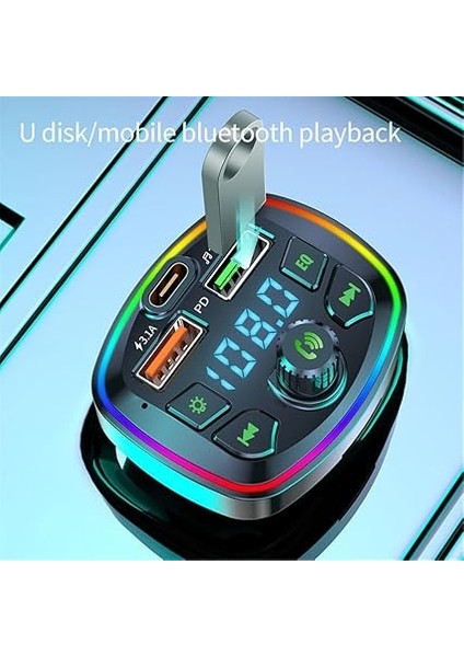 Minuto Q7 NR74 Rgb Renkli Fm Radyo Transmitter Mp3 Çalar Bluetooth 5.0 Çakmaklık Type-C Hızlı Şarj Aleti fırsatları