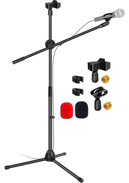 Core Mikrofon Standı Zemin Evrensel Yüksekliği Ayarlanabilir Tripod Mikrofon Standları 2 Mikrofon Tutar W Uzayan Teleskopik Bom Kolu Katlanabilir Taşınabilir Sahne Üzerinde Stüdyo Için Siyah - Ms