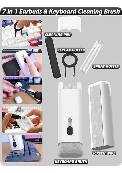 Home Klavye Temizleme Fırçası, 7'si 1 Arada Çok Fonksiyonlu Klavye, Kulaklık Temizleme Fırça Seti Asorti fiyatları
