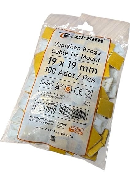 Kroşe 19X19 mm – 100 Adet | Kuvvetli Çift Taraflı Bantlı Kablo Bağı Kroşesi | Nylon 6.6 Malzeme | Kablo Düzenleyici, Montaj ve Sabitleme Için Uygun modelleri