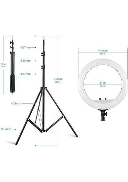 Youtuber Selfie LED Işıklı Hq-18 Halka 18 Inch Selfie/yayıncı/makyaj Işığı 210 cm Tripod 3 Telefon Tutuculu Kumandalı 3 Farklı Ayarlanabilir Işık Çift USB Girişli fırsatları