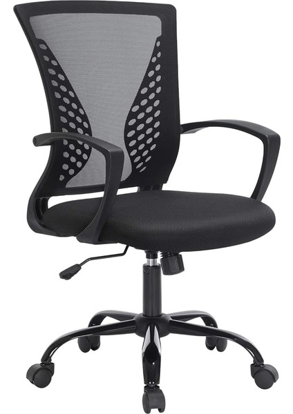 Ofis Sandalyesi, 360 Döner Sandalye, Sallanma Fonksiyonlu, Nefes Alabilir, Ofis, Çalışma Odası, 120 Kg'a Kadar Taşıyabilir, Siyah, OBN22BK