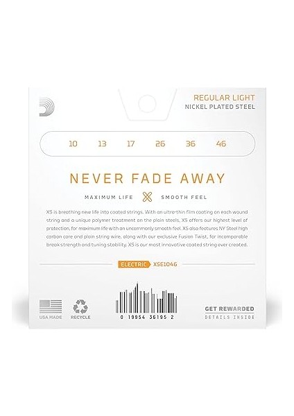 Gitar Telleri, Xs Nikel Kaplı Elektro Gitar Telleri, XSE1046, Pürüzsüz His ve Olağanüstü Tonlu Maksimum Ömür, 6 Telli Gitarlar Için, 10-46 Normal Hafif indirimleri