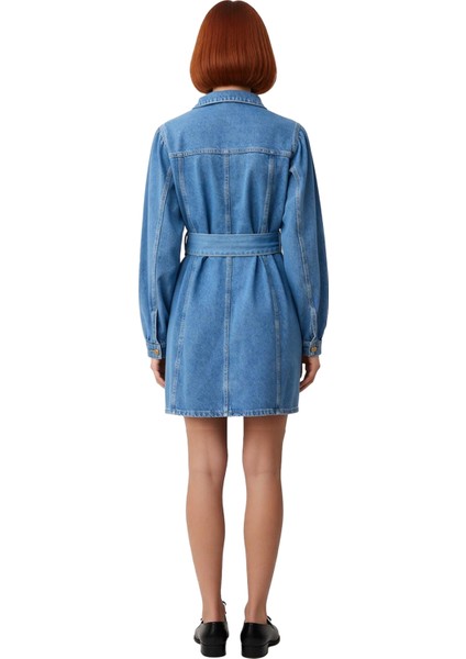 Kadın Casual Ceket Elbise %100 Pamuk Balon Kol Fermuarlı Kuşaklı Gömlek Yaka Mini Boy Konforlu Stil modelleri