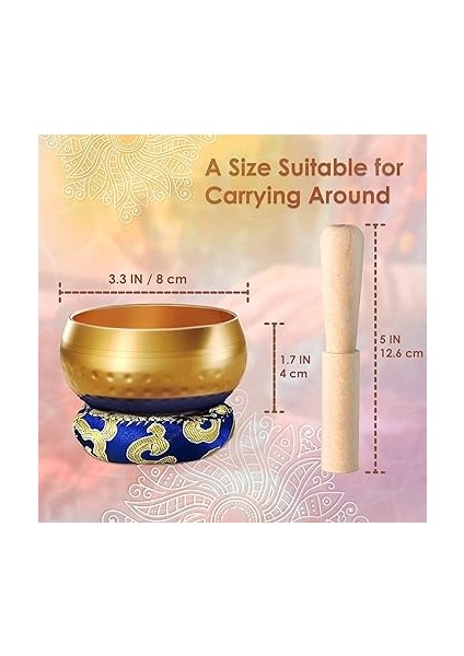 Tibet Şarkı Kase Seti, Farkındalık ve Stres Giderici Zen Dekor, Şifa ve Farkındalık Için Nepal'de El Yapımı Kase (Altın, 3 Inç) modelleri