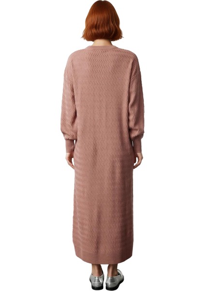 Kadın Triko Maxi Elbise Ajurlu Dokusuyla Şık ve Rahat Bisiklet Yaka Kış Kombinleri Için Ideal fırsatları