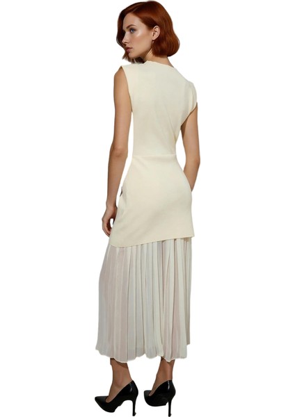 Kadın Skater Kalıp Kolsuz Bisiklet Yaka Maxi Triko Elbise Düz Desenli Modern Ilkbahar Sonbahar fırsatları