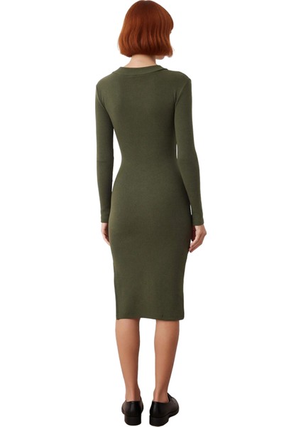 Kadın Bodycon Kesim Dik Yaka Uzun Kollu Midi Yırtmaçlı Rejenere Kaşkorse Elbise Şık Görünüm Sunar fırsatları