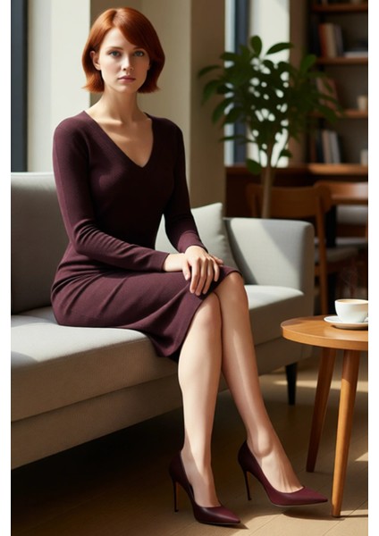 Kadınlar Için Bodycon Midi Triko Elbise V Yaka Uzun Kol Düz Desen Rahat Şık Ilkbahar Sonbahar Stili fiyatları