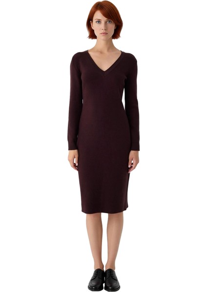 Kadınlar Için Bodycon Midi Triko Elbise V Yaka Uzun Kol Düz Desen Rahat Şık Ilkbahar Sonbahar Stili modelleri