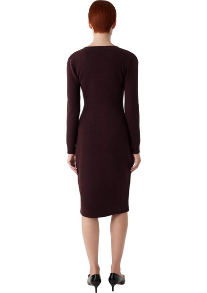 Kadınlar Için Bodycon Midi Triko Elbise V Yaka Uzun Kol Düz Desen Rahat Şık Ilkbahar Sonbahar Stili fırsatları