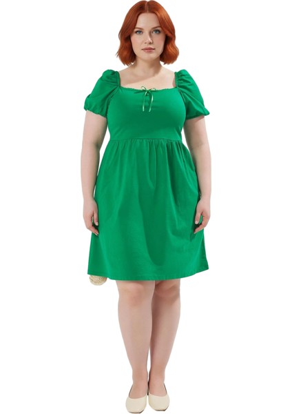 Kadın Skater Kalıp Balon Kol Kare Yaka Mini Elbise %100 Pamuklu Yazlık Konforlu Şık Tasarım modelleri