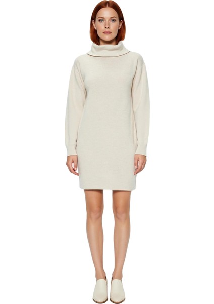 Kadın Balıkçı Yaka Shift Kalıp Akrilik Triko Kazak Elbise Uzun Kollu Kışlık Rahat Şık Tasarım modelleri