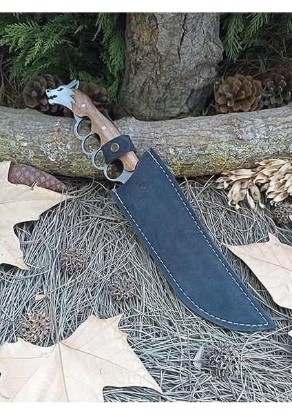 Yıldız Kurt Başlı Ele Geçmeli Kabze 39CM Ayna Yüzey Ormancı Av Bıçağı fiyatları